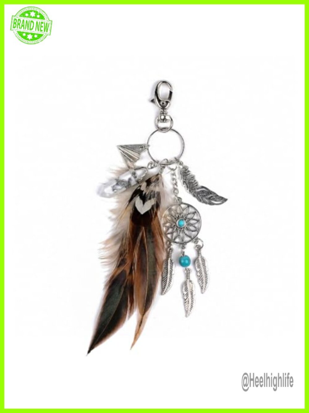 Boho Crystal Evil Eye Feather Keychain Bag Charm Purse Charm